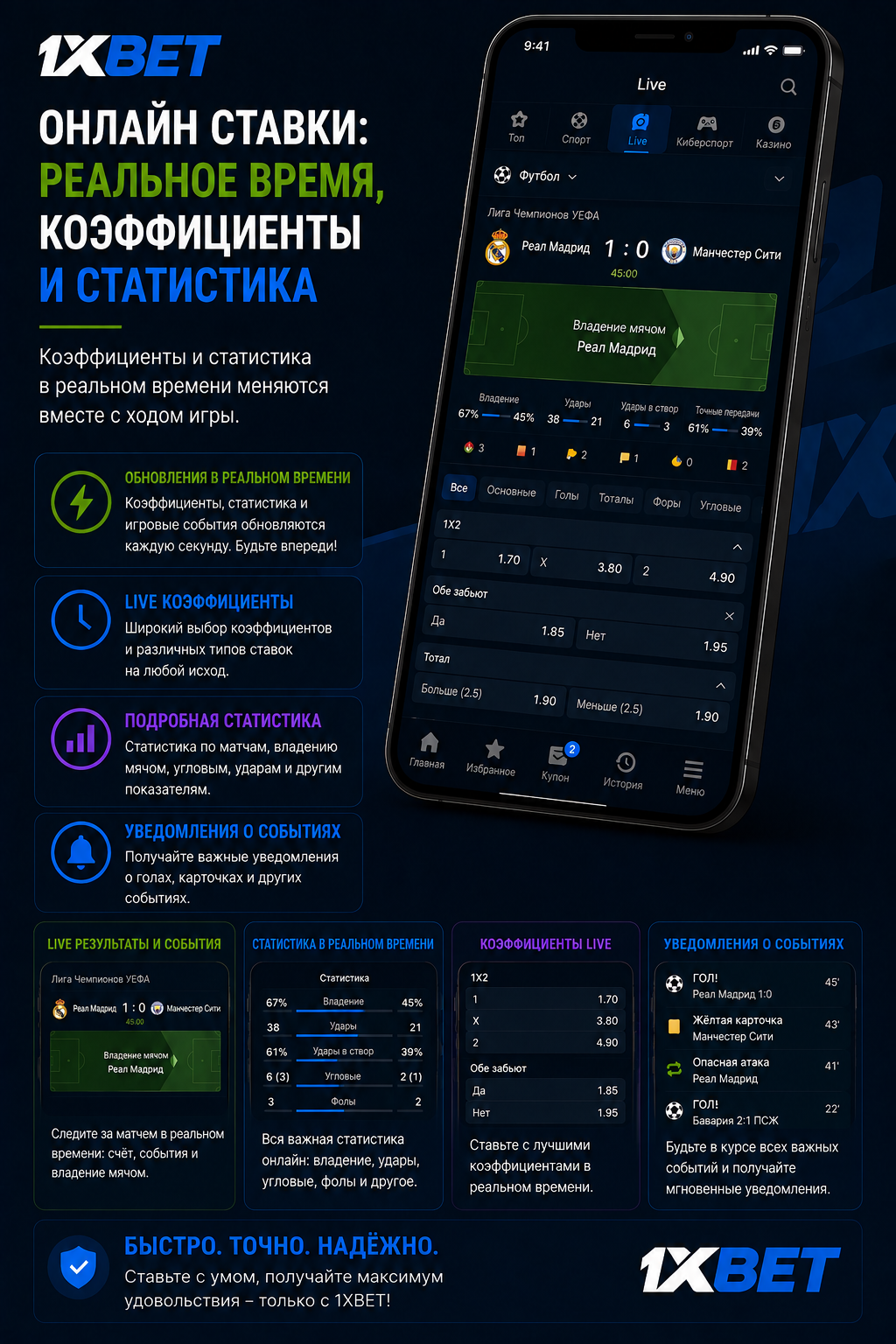 1xBet: события и статистика в прямом эфире
