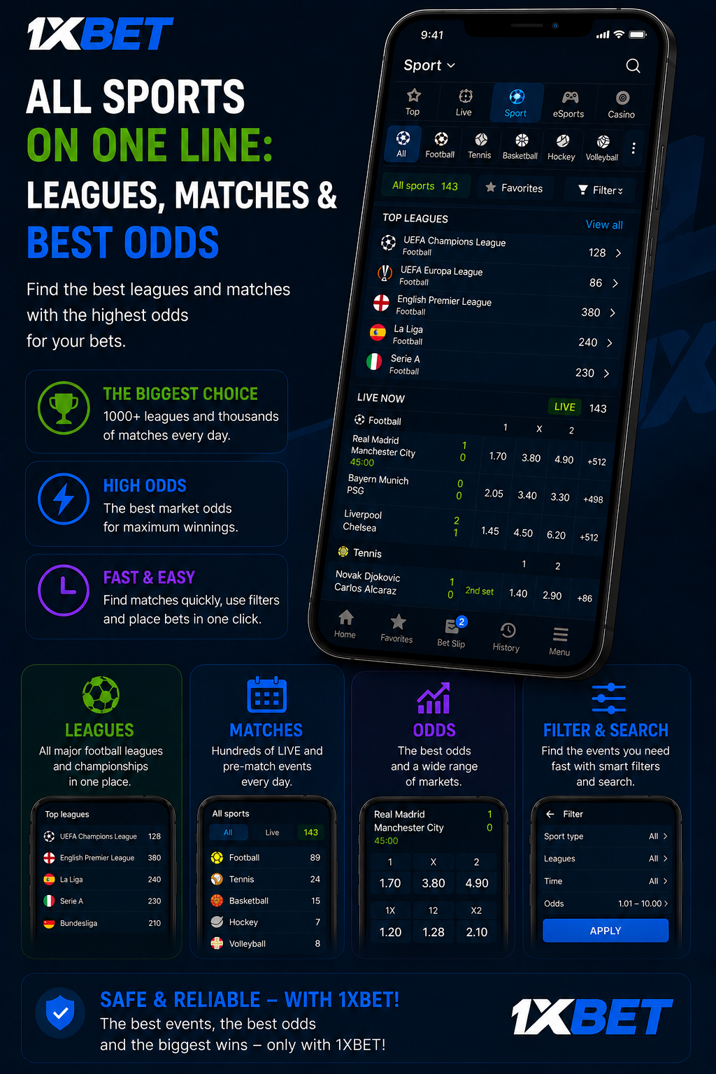 1xBet pre-match sports line